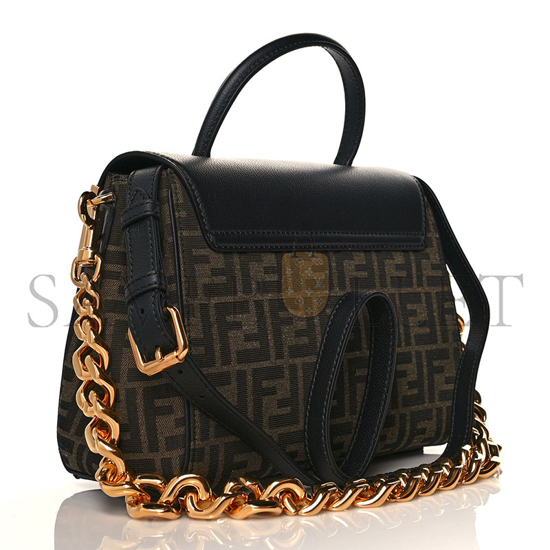 FENDI X VERSACE GRAINED CALFSKIN FENDACE  LA MEDUSA TOP HANDLE BAG BLACK BROWN (25*22*15cm) 